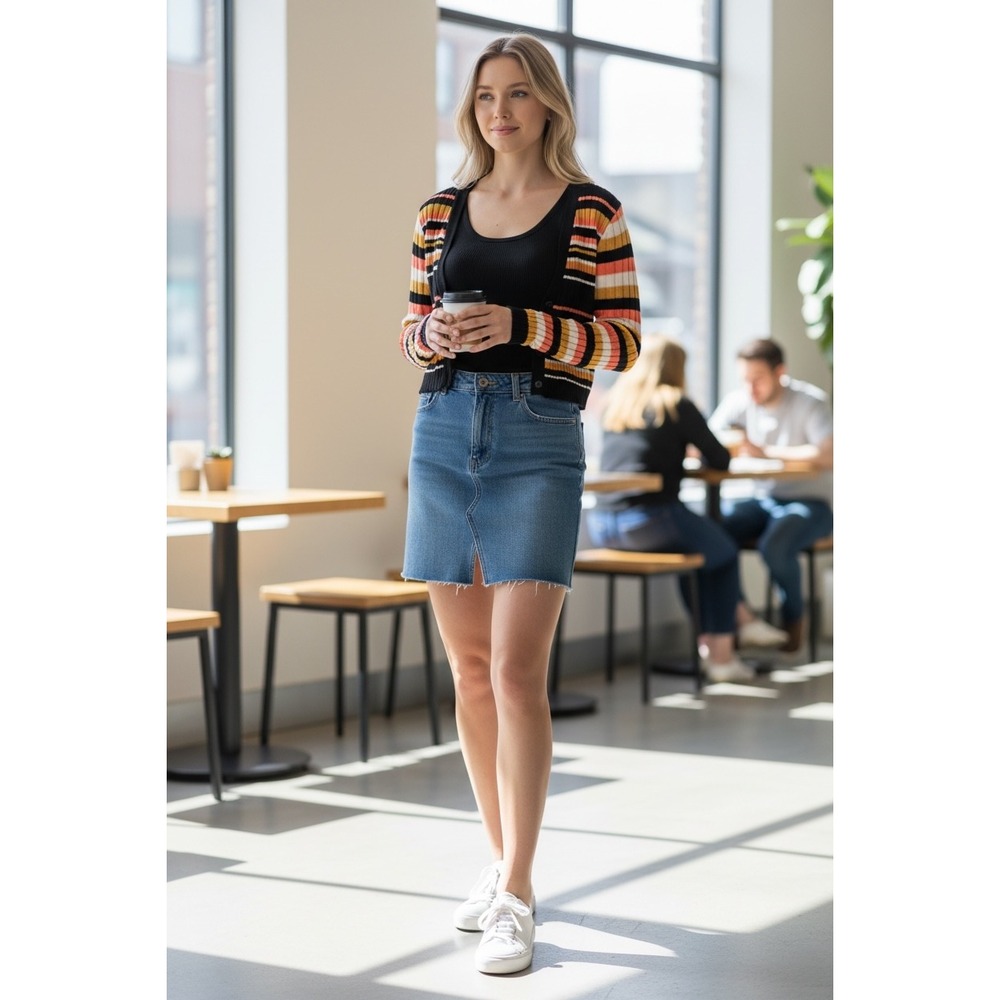 ASOS‎ Striped Cropped Cardigan Button-Front Long Sleeve Top S